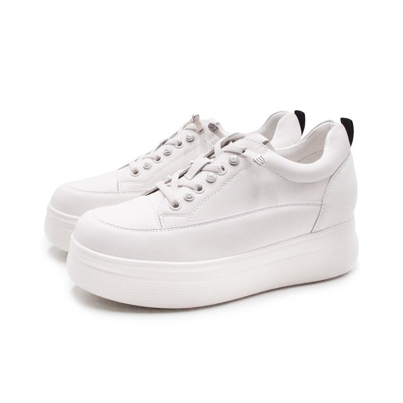 W&M 免綁帶系列增高厚底休閒鞋 女鞋-白色 - 女休閒鞋/帆布鞋 - 真皮 