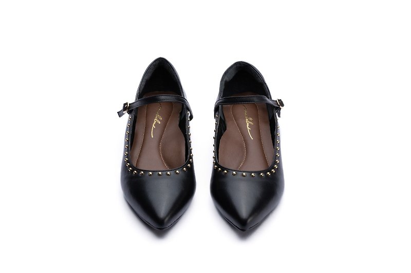 羊皮卯釘氣墊平底鞋—經典黑—漫步佛羅倫斯2024SS - 女皮鞋 - 真皮 黑色