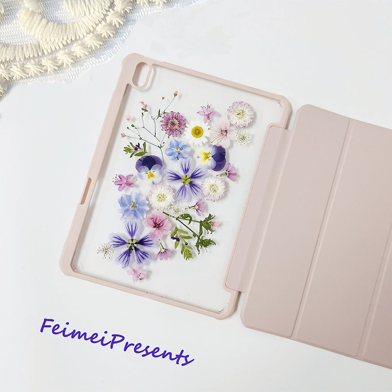 Natural Flower Leaf Handmade Pressed Flower iPad Case for New iPad Air 11in 13in - เคส/ซองมือถือ - พืช/ดอกไม้ 