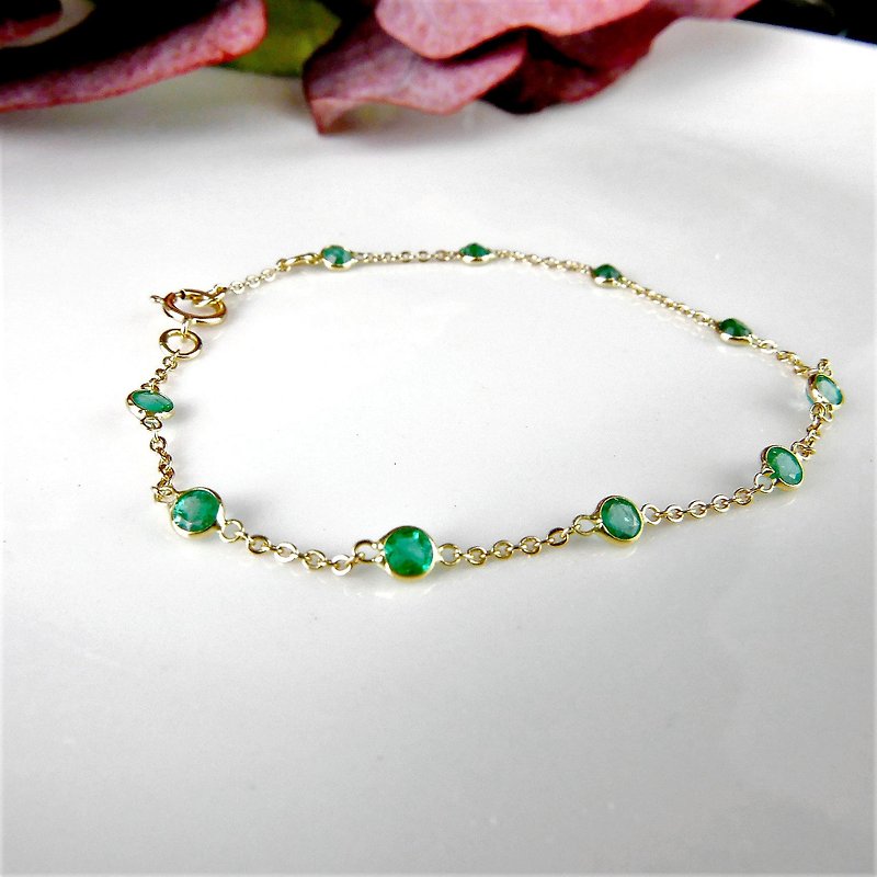 || Round-cut full emeralds || Positive 18K gold ultra-fine delicate bracelet - สร้อยข้อมือ - เครื่องเพชรพลอย สีเขียว