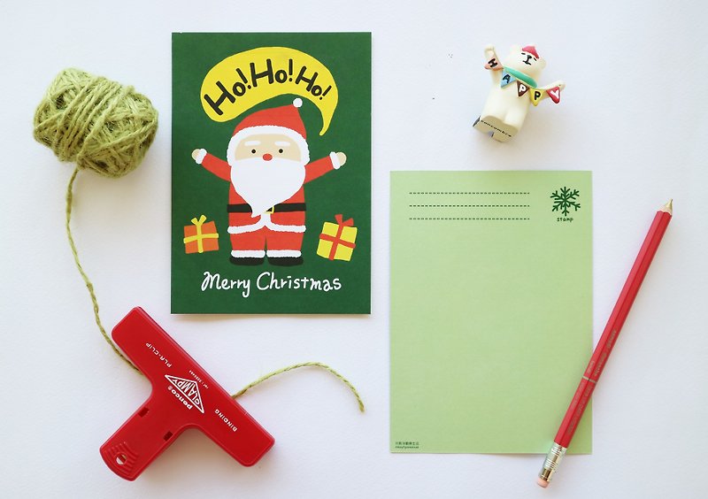 Santa Claus postcard Christmas card - การ์ด/โปสการ์ด - กระดาษ สีเขียว