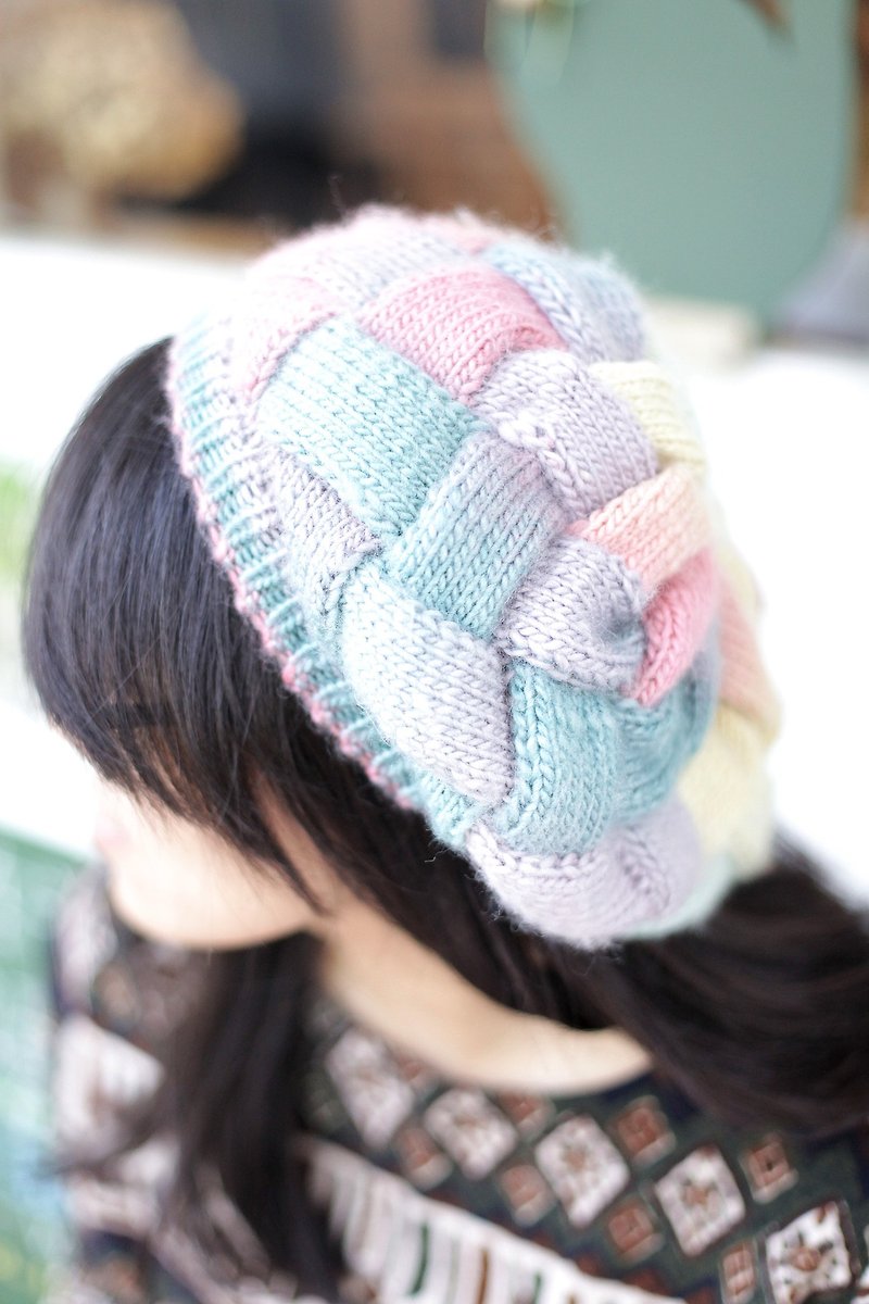 [French] Good day hand-made knit beret cap (light pink spring - multicolor mixing) - Hats & Caps - Other Materials 