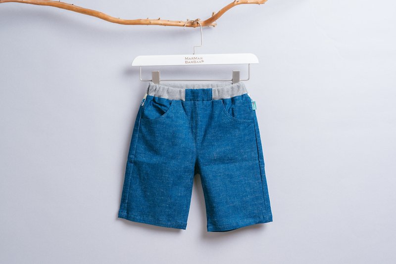 Shorts - Hedgehog Forest Handmade Non-toxic Children's Pants Shorts - กางเกง - ผ้าฝ้าย/ผ้าลินิน สีน้ำเงิน