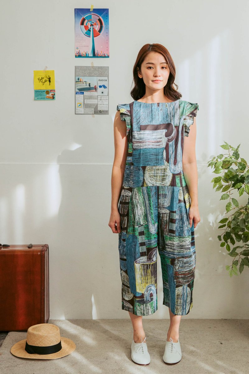 WOMAN - 三分糖/荷葉邊無袖連身褲/親子裝 - 吊帶褲/連身褲 - 棉．麻 多色