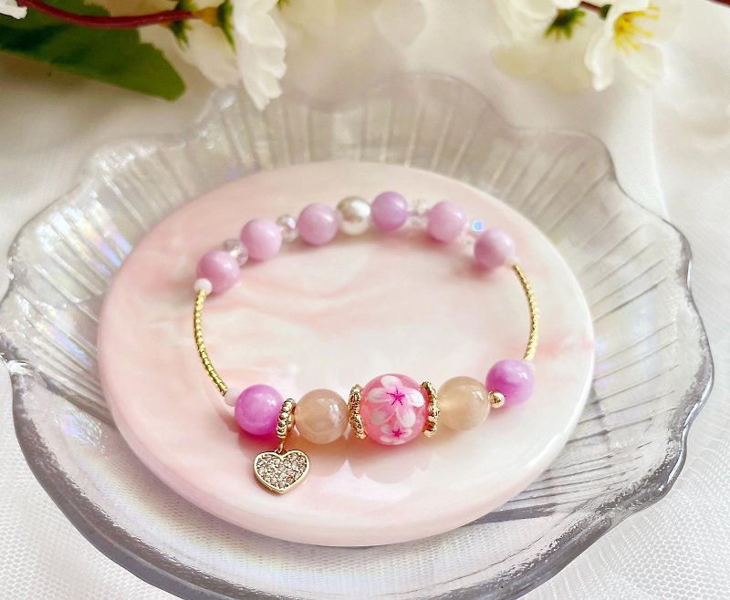 Sakura | Cherry Blossom Gold Bracelet | 樱花水晶手鍊-可調節 - 手鍊/手鐲 - 寶石 