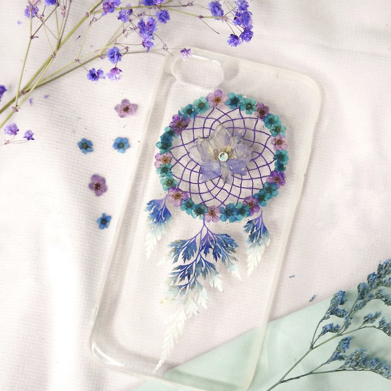 Pressed Flower Dreamcatcher Phone Case | Blue & Purple - เคส/ซองมือถือ - พืช/ดอกไม้ สีน้ำเงิน