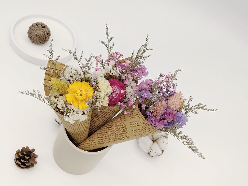Dry Flower Cone Small Bouquet-Classic Mini Cone Exchange Gift Wedding Small Geophysical Room Gift