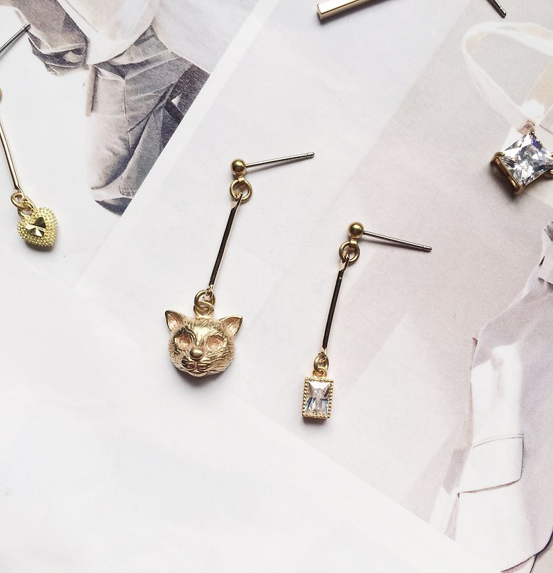 La Don  - 耳環 - 黃銅吊飾 鋯石  單支任選   - 耳環/耳夾 - 其他金屬 金色