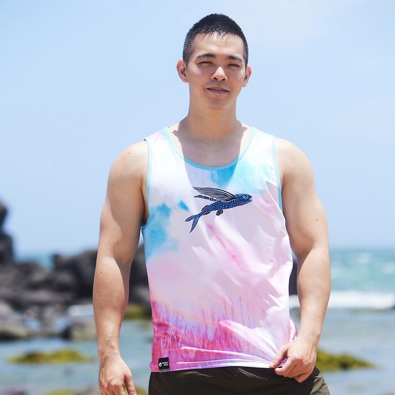 [Marine Animal Series] 2023 Flying Fish Orchid Dyed Cool Unisex Vest (Pink) - Men's Tank Tops & Vests - Polyester Multicolor