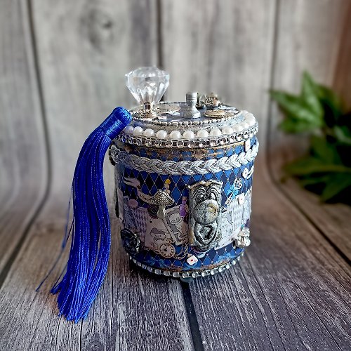 DecoRina Blue jewelry box,Box Alice in Wonderland,Cheshire cat Storage,Mad Hatter box