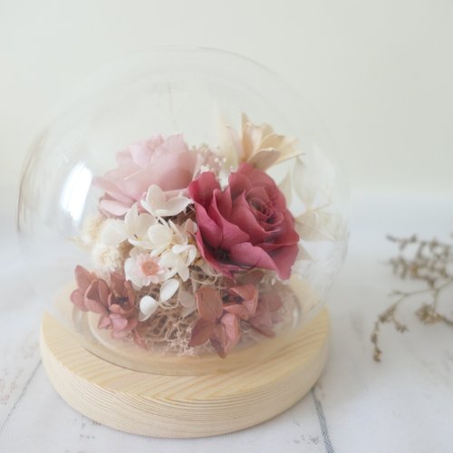 花事·好事-永生花花藝 【永生玫瑰玻璃盅-苺粉花園】生日禮物/情人節禮物/居家裝飾