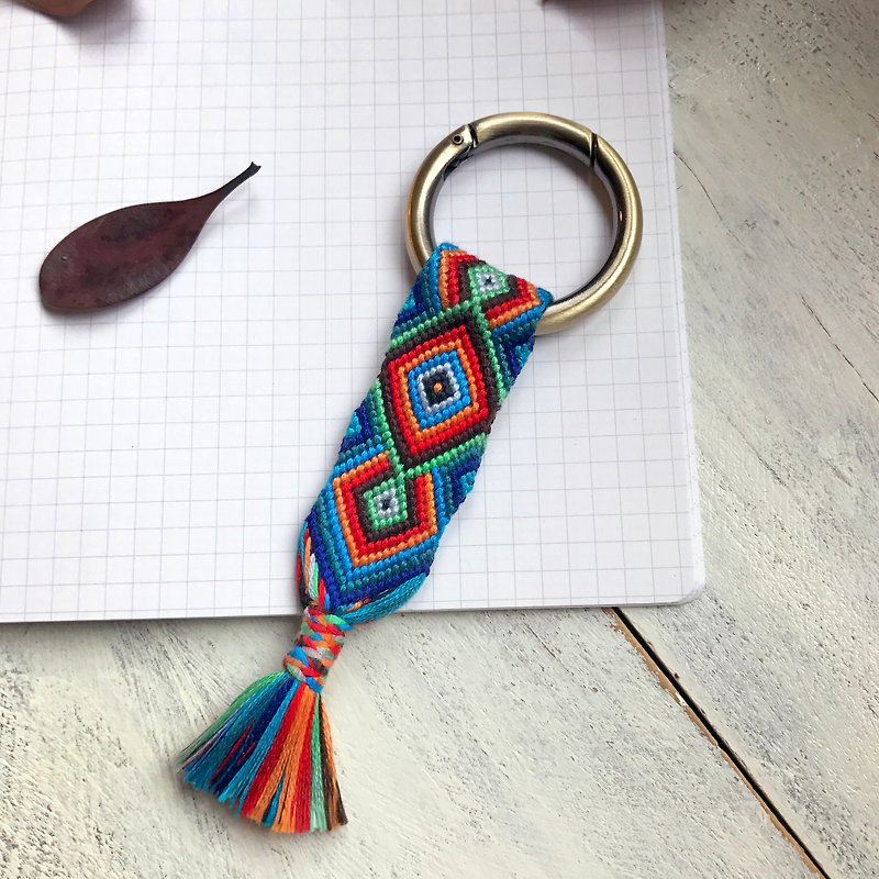 Hand woven lucky keychain / strap ethnic wind bohemian hippie wind lucky thing - Keychains - Thread Multicolor