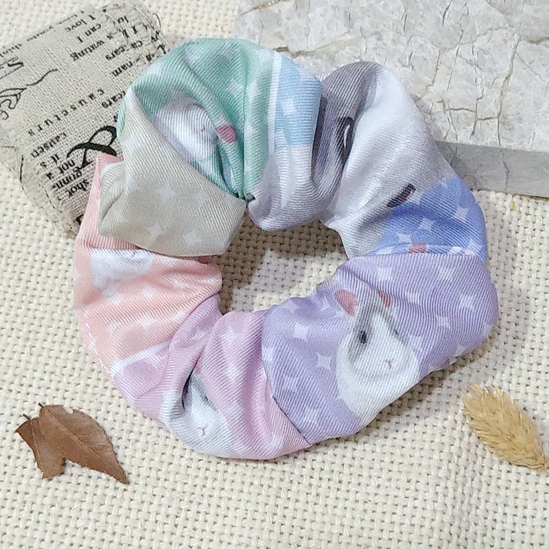 Rainbow Starburst_Large scrunchie Rabbit_Light Gray_Ponytail Headband - Hair Accessories - Polyester 