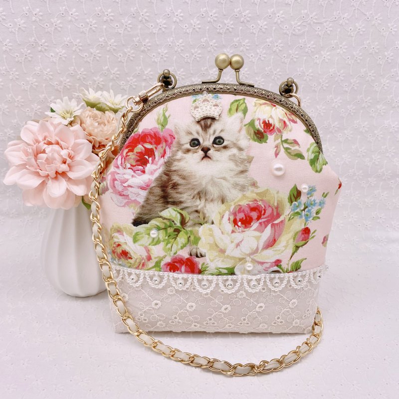 Cat Princess Kiss lock bag Shoulder Bag - Messenger Bags & Sling Bags - Cotton & Hemp Pink