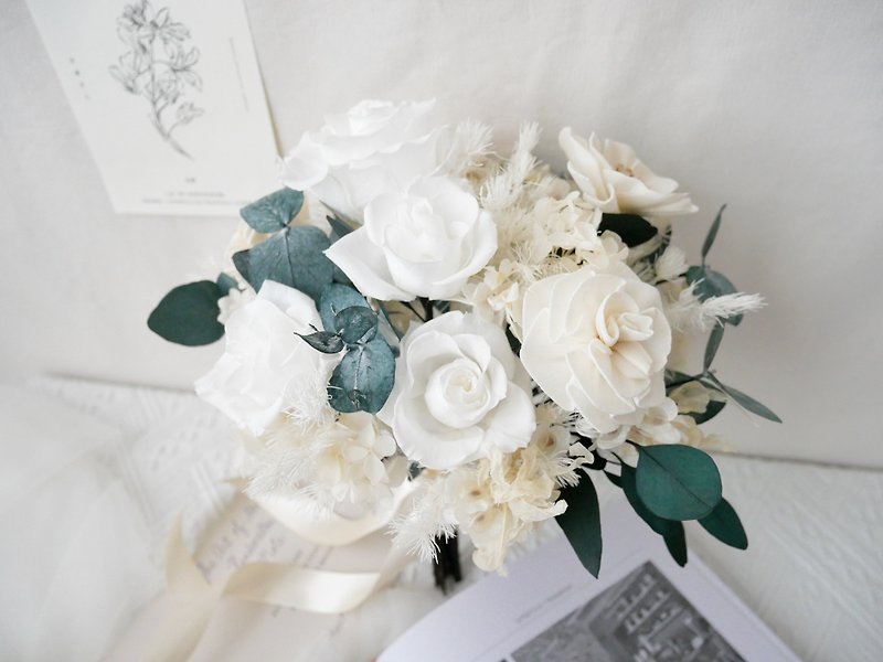 Natural and durable flowers divided bouquet [pure white] shared bouquet/American style/customized - Dried Flowers & Bouquets - Plants & Flowers White