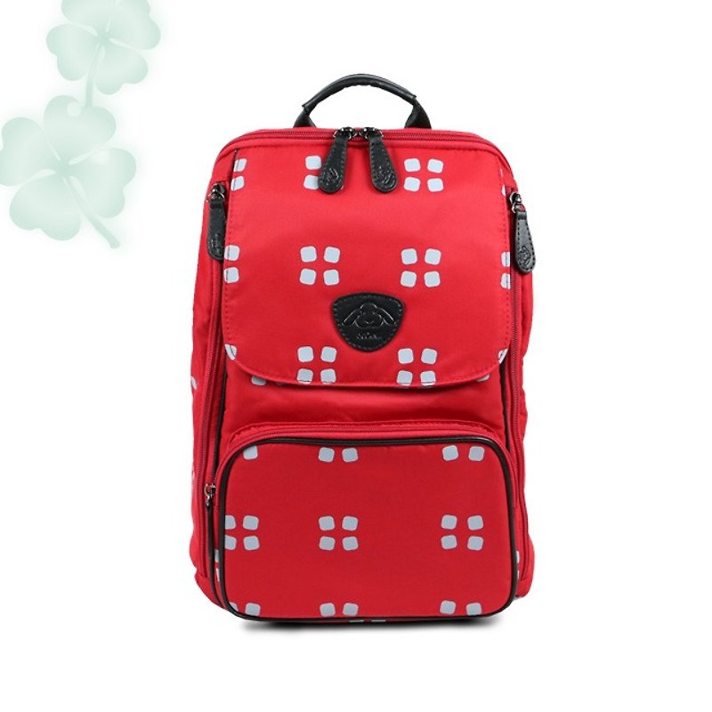 ROMI [Lian Shou Middle Child Bag]-Four Leaf Red/Children's Backpack/Kindergarten School Bag/Parent-Child Bag/School School Bag First Choice - กระเป๋าสะพาย - วัสดุกันนำ้ สีแดง