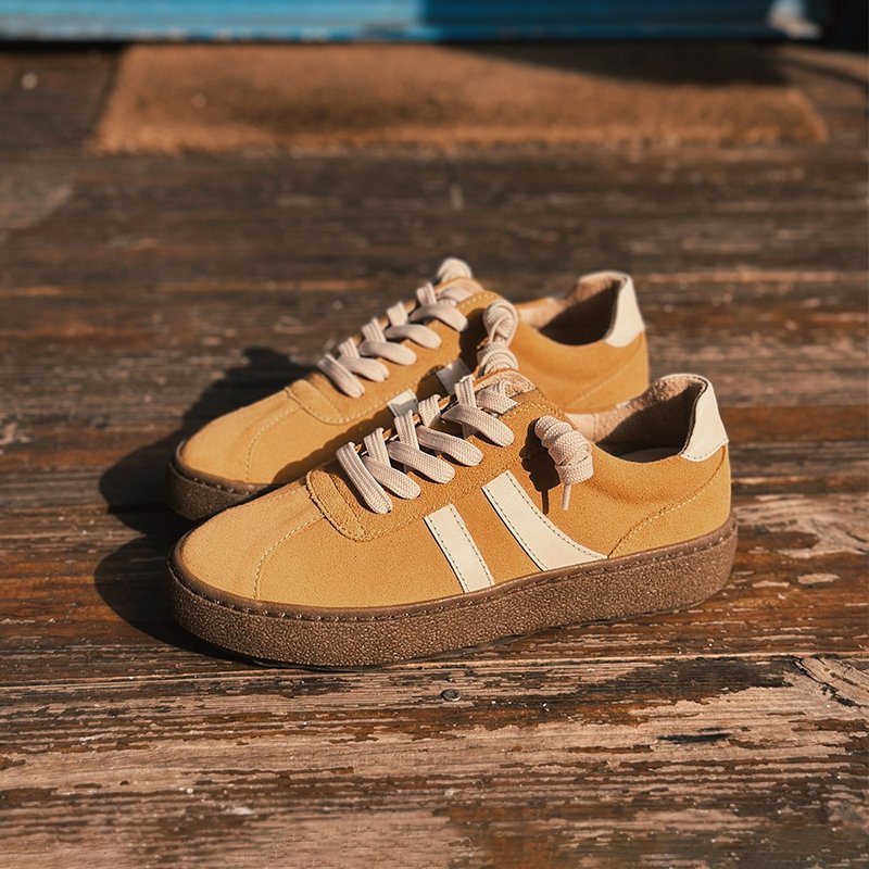 貓鬍鬚厚底德訓鞋-小鴨黃 - 女休閒鞋/帆布鞋 - 真皮 黃色