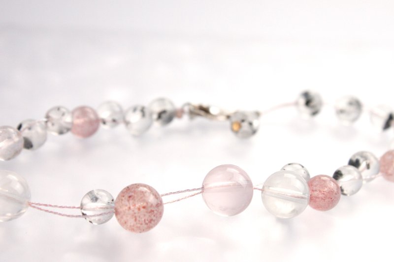 水感律動 | 自然探險 // 海藍寶藍針水晶天然石腳鍊//粉色水珠 - 腳鍊/腳環 - 寶石 銀色