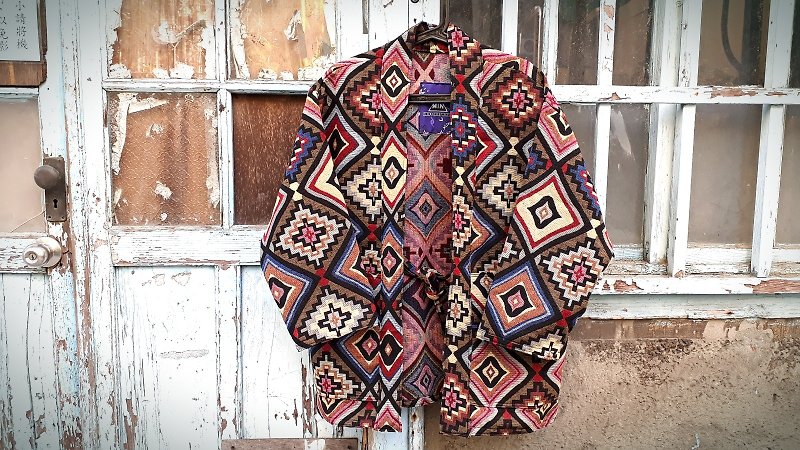 AMIN'S SHINY WORLD hand-made KIMONO national rhombic totem blouse coat - เสื้อโค้ทผู้ชาย - ผ้าฝ้าย/ผ้าลินิน หลากหลายสี