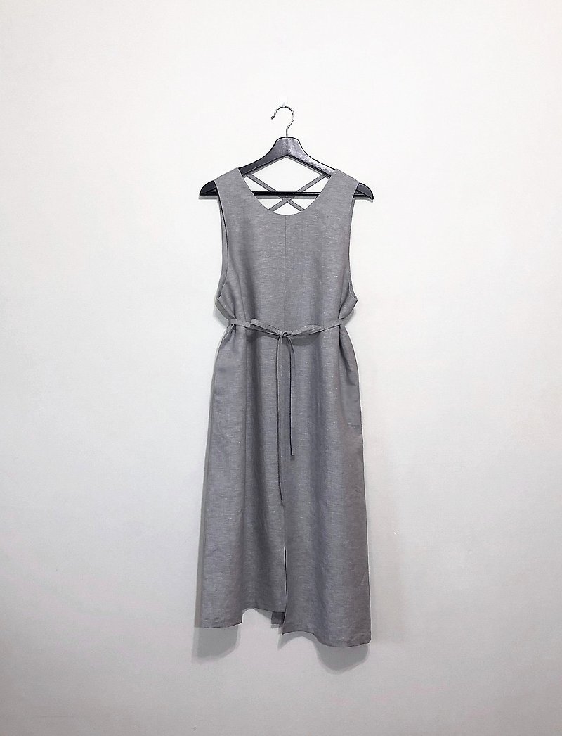 灰色調 洋裝 - 洋裝/連身裙 - 棉．麻 灰色
