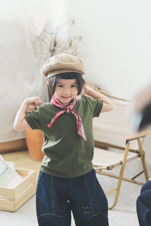 小我私服 ALLGENDER 小童 - 親子系列 日系棉花柔柔短袖上衣 - 3色-軍綠