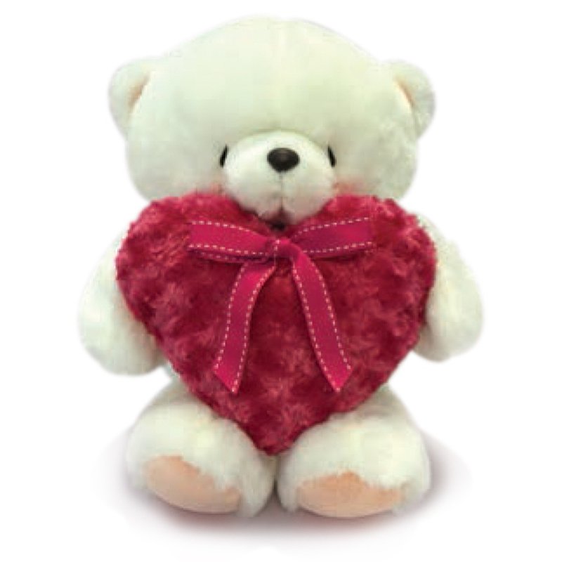 ◤ Rose pattern Heart White Bear | FF 12-inch doll hair - Pillows & Cushions - Other Materials White