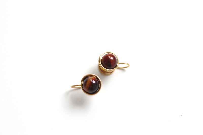 【Tiger eyes-red】classic earring (Customizable clip-on) - Earrings & Clip-ons - Gemstone Brown