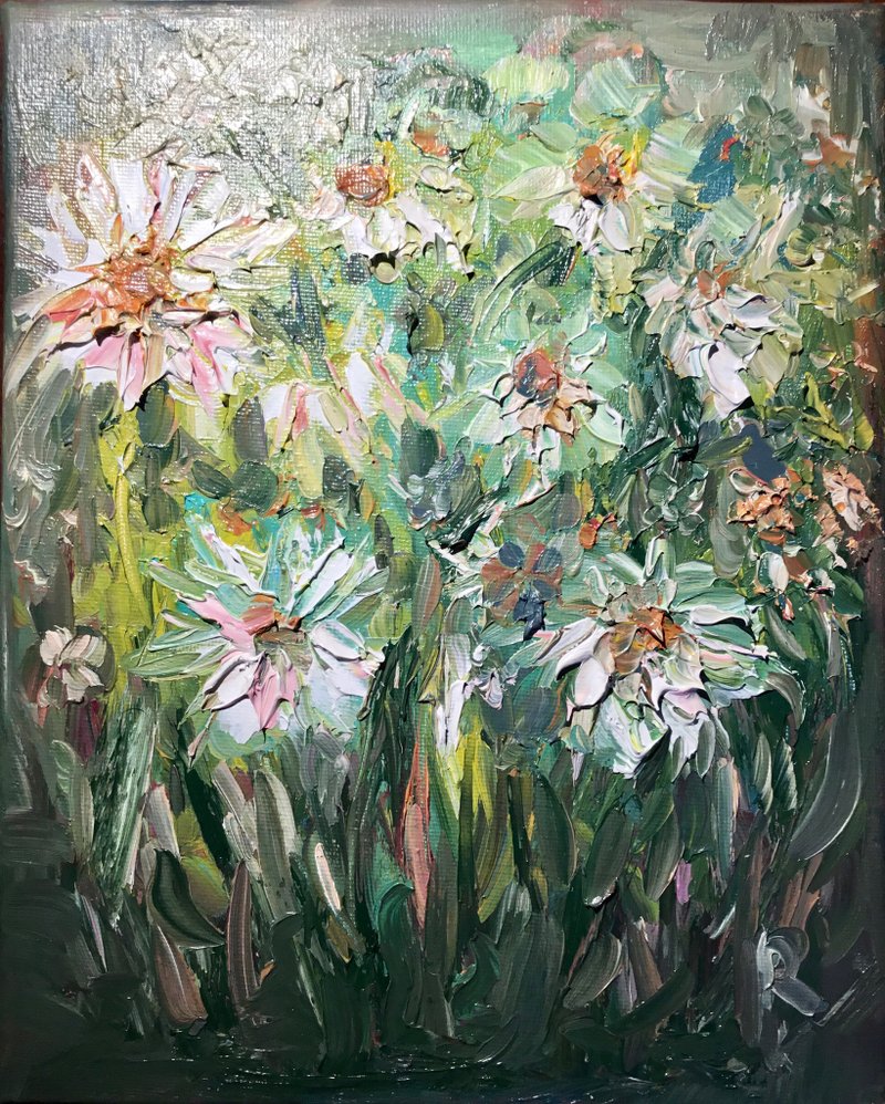 Daisies oil painting - 壁貼/牆壁裝飾 - 其他材質 白色