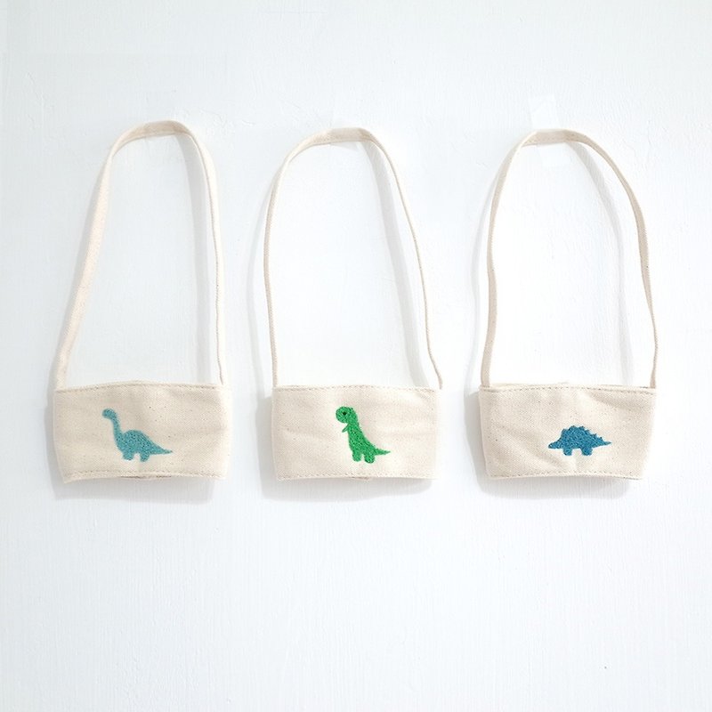 [Q-cute] Empty Drink Bag Series-Small Cup Area-Dinosaur Family - Beverage Holders & Bags - Cotton & Hemp Multicolor