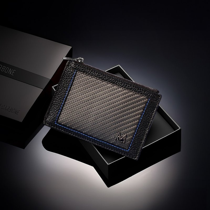 Valentine's Day gift carbon fiber zipper card holder new arrival - กระเป๋าใส่เหรียญ - คาร์บอนไฟเบอร์ สีดำ