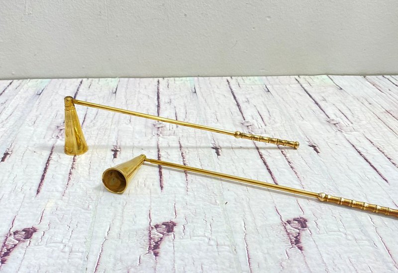 Vintage Brass Candle Snuffer, Set of One, Old Brass Bell, Handle Snuffer - Candles & Candle Holders - Copper & Brass Gold