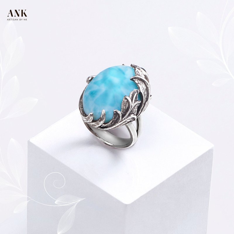 Silver Ring with Natural Larimar - 戒指 - 其他金屬 藍色