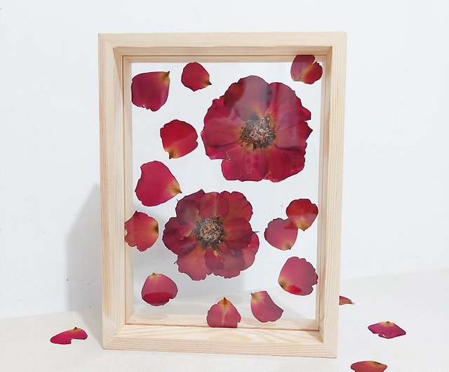 Pressed Flower Photo Frame】Real Flower Embossed Red Rose Yellow Rose Gift /  A5 - Shop pressed.edition Picture Frames - Pinkoi