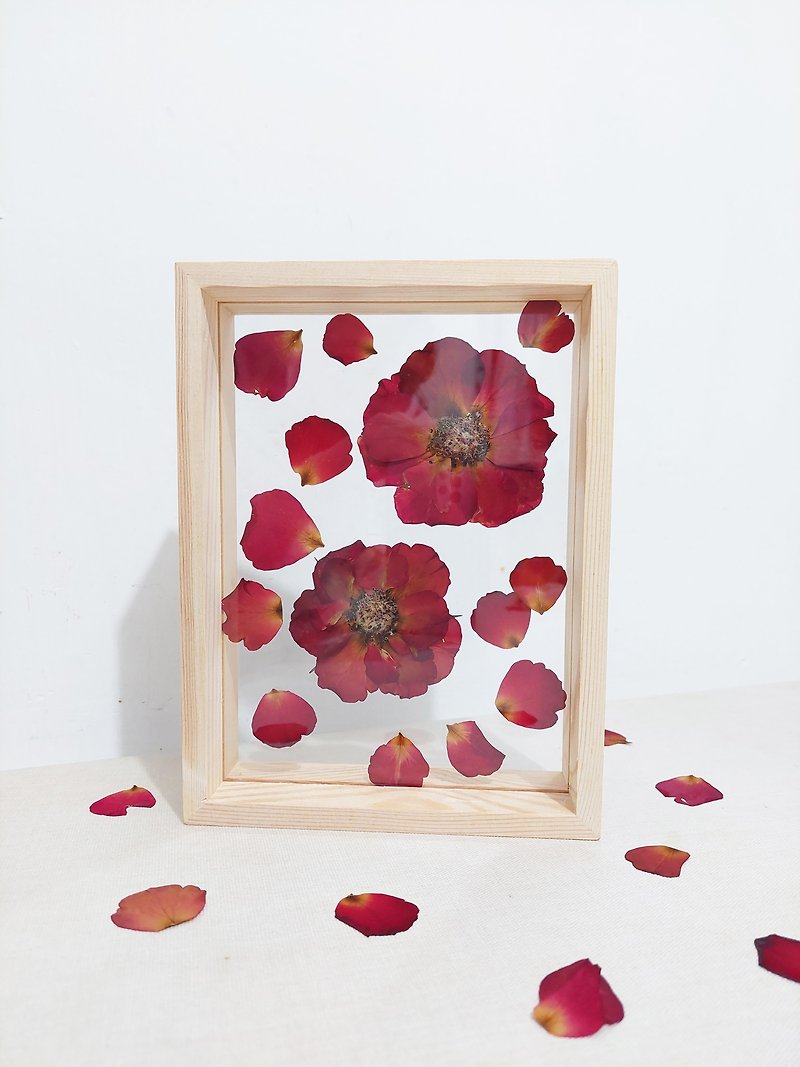 【Pressed Flower Photo Frame】Real Flower Embossed Red Rose Yellow Rose Gift / A5 - Picture Frames - Plants & Flowers 