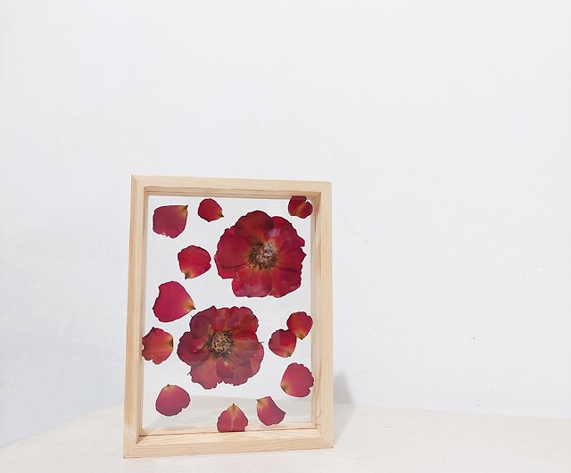 Pressed Flower Photo Frame】Real Flower Embossed Red Rose Yellow Rose Gift /  A5 - Shop pressed.edition Picture Frames - Pinkoi