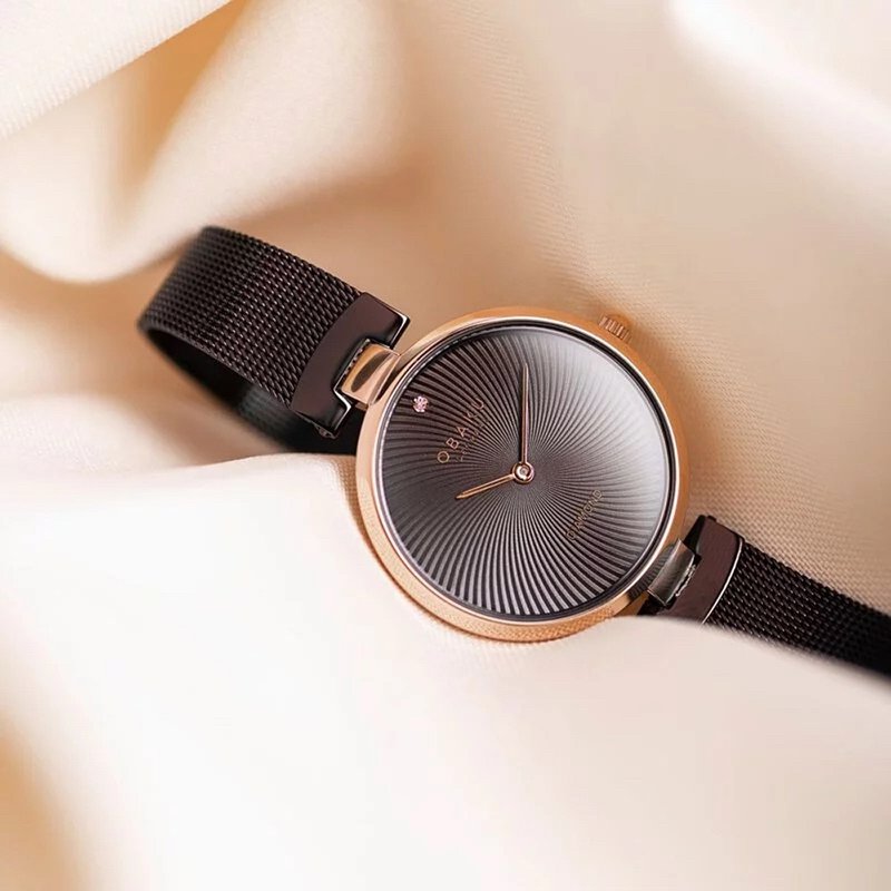 OBAKU 渦旋幾何時尚腕錶-玫瑰金x咖啡-V256LXVNMN-33mm - 女錶 - 不鏽鋼 多色