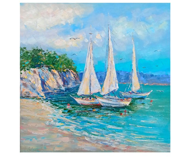 Sailboats Painting, Marine Painting, Impasto Oil Painting, outlet Boats Painting, Sailboat Wall Art