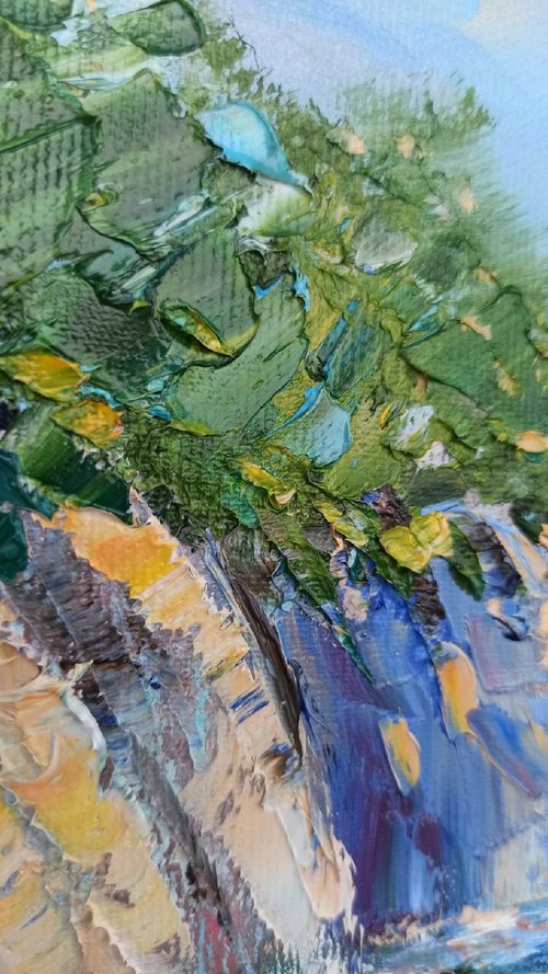 海景絵画ヨットインパストオリジナルアートボート油絵キャンバス
