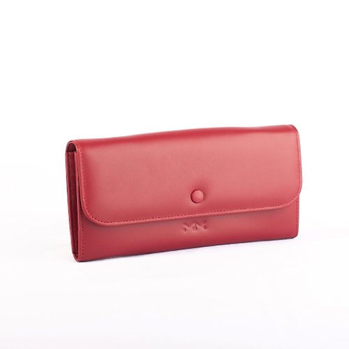 march michelle. Lily.- Leather long wallet with crossbody strap in Red Ruby