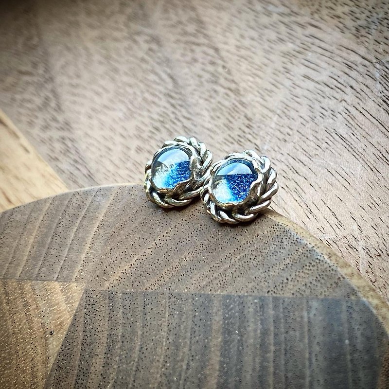 -Wave-Transparent Series-Crystal 925 Sterling Silver Ear Pin-Hemp Lace Style - Earrings & Clip-ons - Sterling Silver Blue