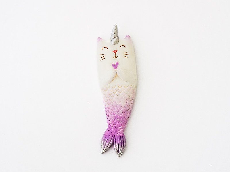Purrmaid in love magnet - Magnets - Clay Multicolor