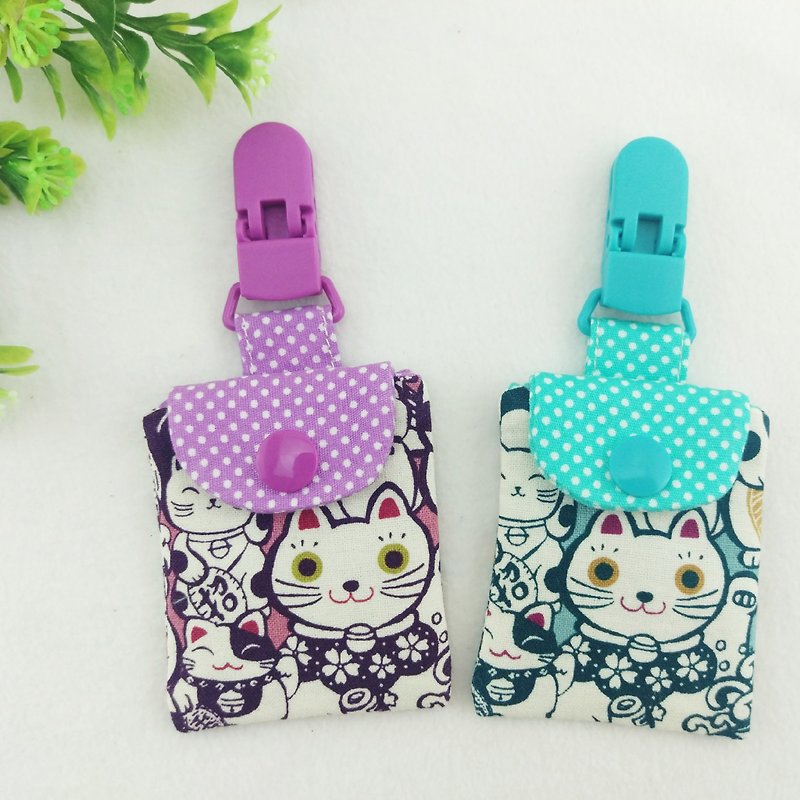 Full of lucky cats. Peace symbol bag (can be increased by 40 embroidered name) - Omamori - Cotton & Hemp Purple