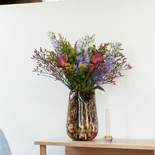 Hübsch Taiwan 【Hübsch】－281107 琥珀色豹紋不規則玻璃花瓶 花器 擺飾