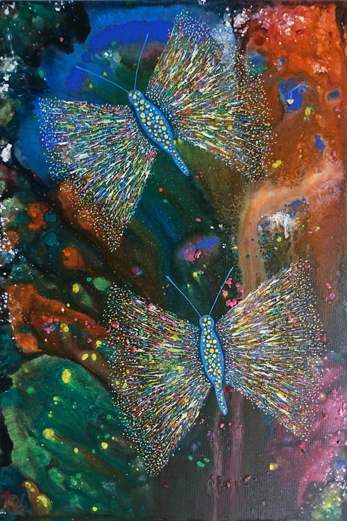 Chih Ying He Art 何芝迎繪畫 蝴蝶繪畫-凝視星星