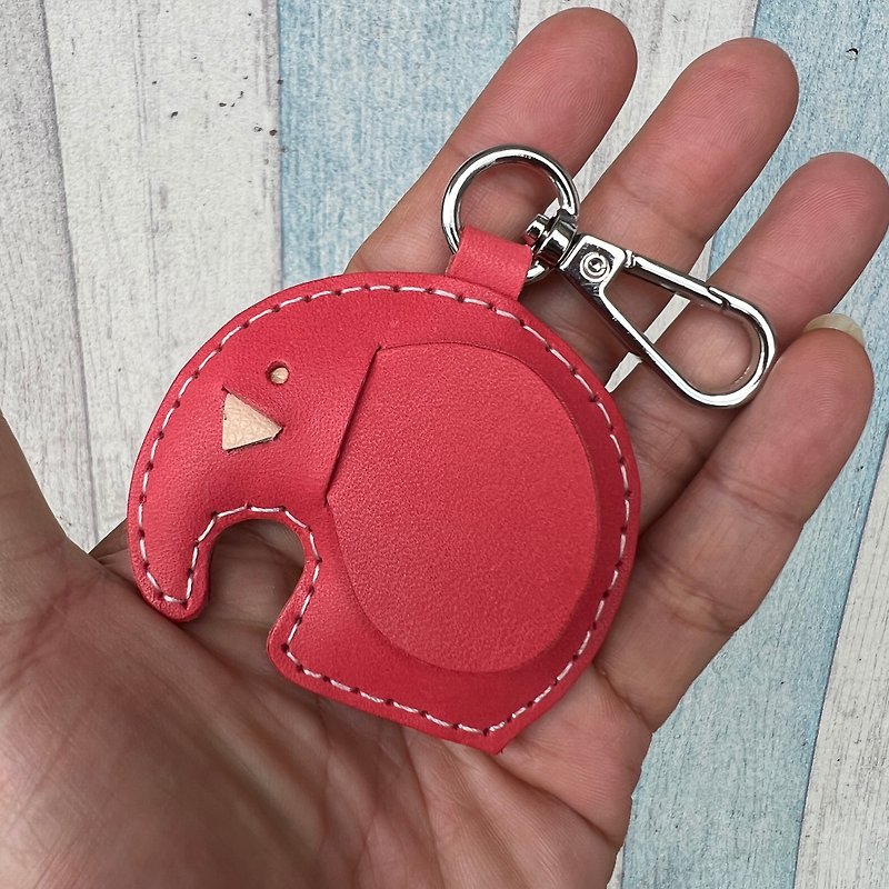 療癒小物 手工皮革 紅色 可愛 小象 純手工縫製 鑰匙扣 小尺寸 - 鑰匙圈/鑰匙包 - 真皮 紅色
