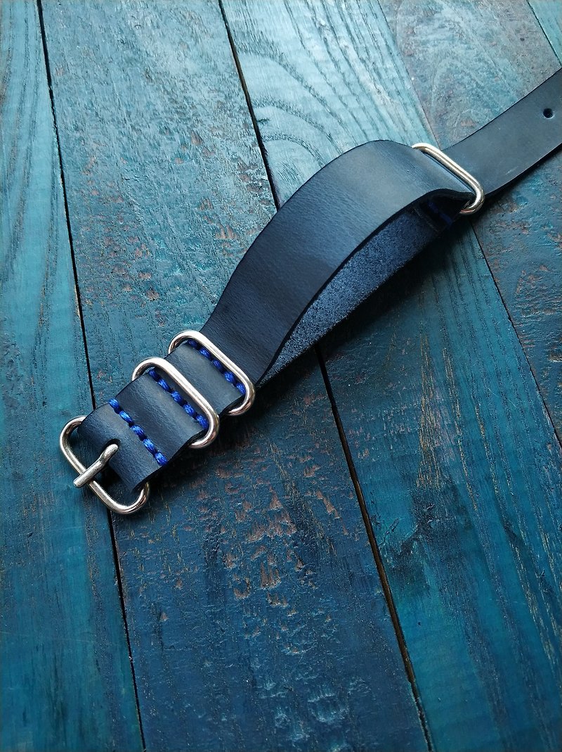 Blue ZULU strap | Leather Watch Strap | Blue  Watch Strap | Genuine Leather - สายนาฬิกา - หนังแท้ สีน้ำเงิน