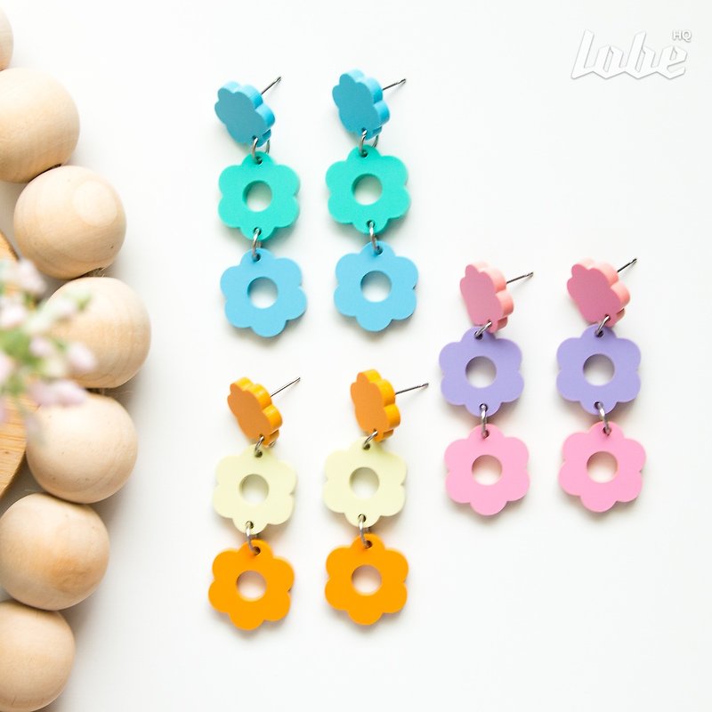 Double Drops Retro Flower Acrylic Earring - Earrings & Clip-ons - Acrylic Multicolor
