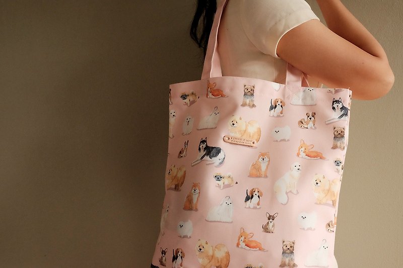 Tote bag : PUPPY LOVE - 手提包/手提袋 - 棉．麻 粉紅色