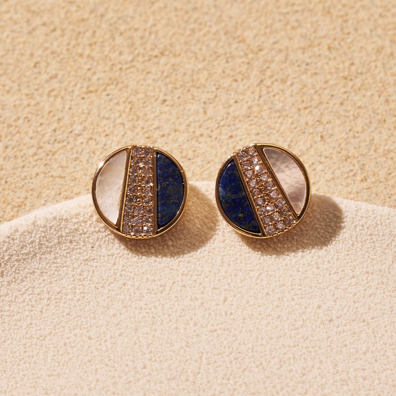 星河滿鑽雙寶石耳環 (青金石) - 耳環/耳夾/耳骨夾 - 半寶石 藍色