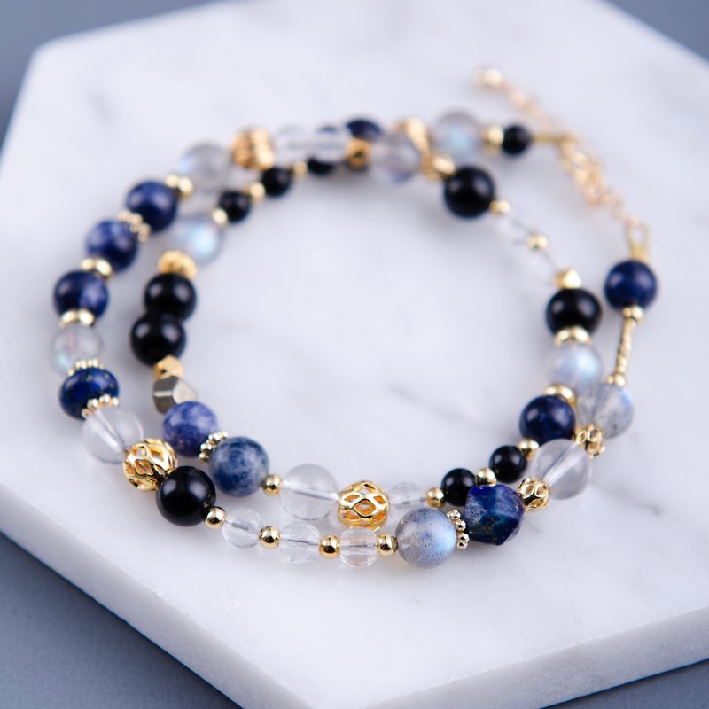 Labradorite, Clear Quartz 14K Gold Plated Natural Gemstone Crystal Bracelet - Bracelets - Crystal Blue